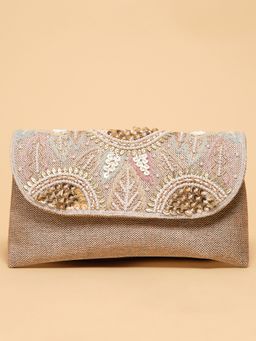ERIDANI - Zareen Rose Gold Embellished Clutch