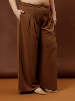 AAREIN - Women Classic Loose Fit Easy Wash Trousers - Brown
