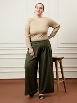 AAREIN - Women Classic Loose Fit Easy Wash Trousers - Olive