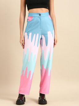 AAREIN - Women Blue Colour Blocked Printed Trousers - Multi-Color