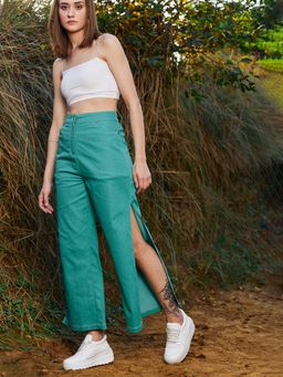AAREIN - Women Side Slit Denim Trouser - Green