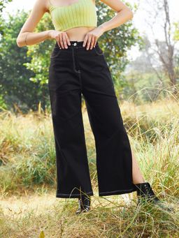 AAREIN - Women Side Slit Denim Trouser - Black