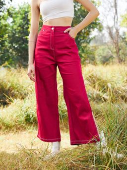 AAREIN - Women Side Slit Denim Trouser - Pink