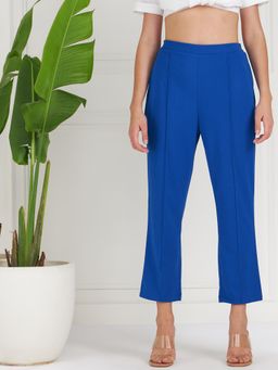 AAREIN - Women Straight Fit High-Rise Cropped Trousers - Blue