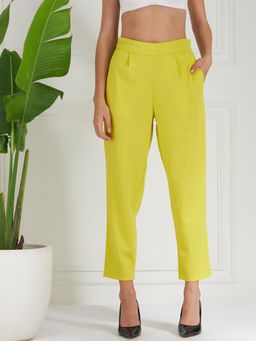 AAREIN - Women Relaxed Straight Leg Fit Pleated Trousers - Yellow