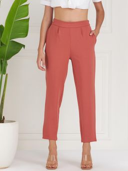 AAREIN - Women Relaxed Straight Leg Fit Pleated Trousers - Coral
