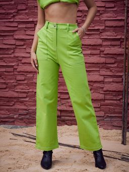 AAREIN - Women Straight Fit High-Rise Coloured Clean Look Jeans - Green