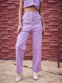 AAREIN - Women Straight Fit High-Rise Coloured Clean Look Jeans - Lavender