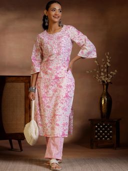 Libas - White Floral Printed Straight Kurta and Trouser (Set of 2)