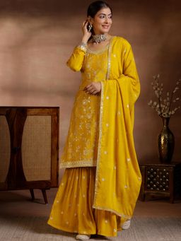Libas - Mustard Embroidered Kurta and Sharara with Dupatta (Set of 3)