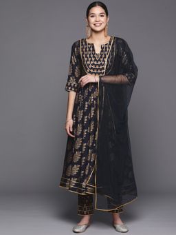 Libas - Blue Gotta Patti Anarkali Kurta with Trouser and Dupatta (Set of 3)