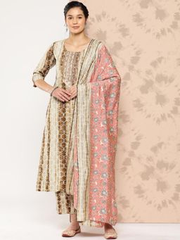 Libas - Multi-Colour Printed Straight Kurta with Trouser and Dupatta (Set of 3)