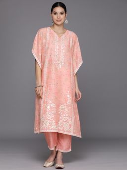 Libas - Peach Printed Kaftan with Trouser (Set of 2)
