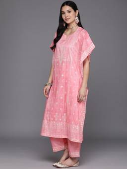 Libas - Pink Printed Kaftan with Trouser (Set of 2)