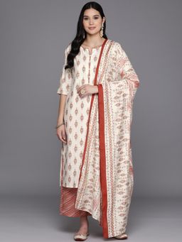Libas - Cream Printed Kurta with Palazzo and Dupatta (Set of 3)
