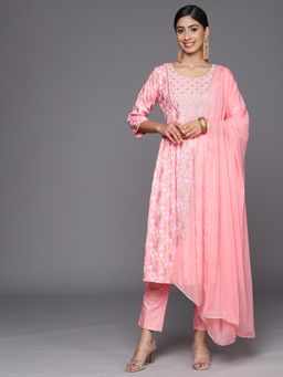Libas - Pink Embroidered Kurta with Trouser and Dupatta (Set of 3)