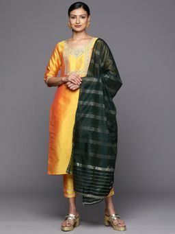 Libas - Yellow Embroidered Kurta with Trouser and Dupatta (Set of 3)
