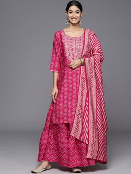 Libas - Magenta Bandhani Printed Kurta with Skirt and Dupatta (Set of 3)