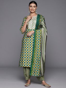 Libas - Green Printed Kurta and Salwar with Printed Dupatta (Set of 3)