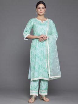 Libas - Green Bandhani Printed Kurta with Trouser and Dupatta (Set of 3)