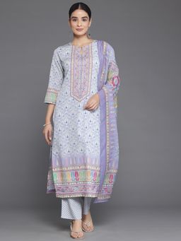 Libas - Purple Printed Kurta with Trouser and Dupatta (Set of 3)
