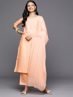 Libas - Peach Embroidered Kurta with Trouser and Dupatta (Set of 3)