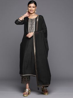Libas - Black Embroidered Kurta with Trouser and Dupatta (Set of 3)