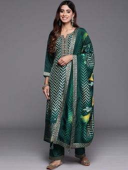 Libas - Green Printed Kurta and Palazzo with Dupatta (Set of 3)