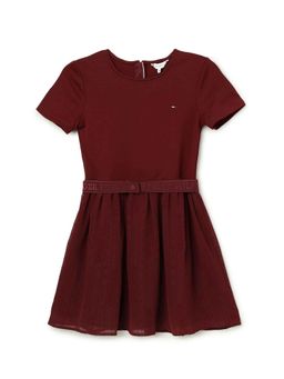 Tommy Hilfiger - Maroon Solid Round Neck Polyester Dress