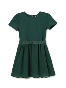 Tommy Hilfiger - Green Solid Round Neck Polyester Dress