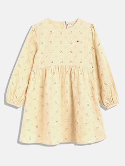 Tommy Hilfiger - Yellow Cut Work Round Neck Cotton Dress