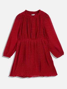Tommy Hilfiger - Maroon Texture Mock Neck Polyester Dress
