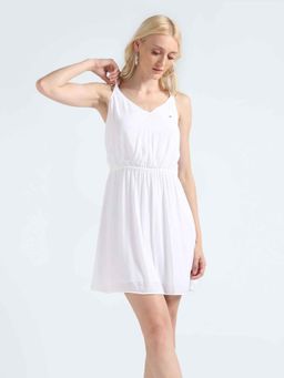 Tommy Hilfiger - White Viscose V Neck A Line Dress
