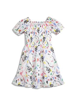 Tommy Hilfiger - White Printed Square Neck Cotton Dress