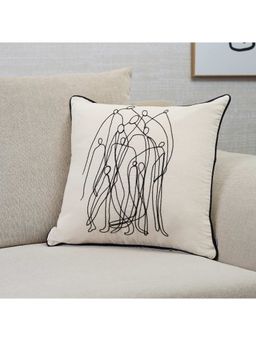 HomeTown - Ebony Human Illustration Embroidered Cushion Cover 45 x 45 Cm in Ivory Colour