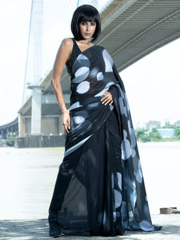 Boveee - City Lights Digital Printed Satin Georgette Saree with Unstitched Blouse