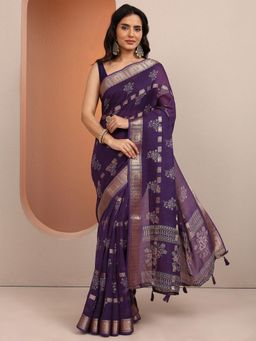 Libas - Zari Silk Blend Saree for Women With Unstitched Blouse