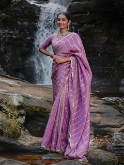 Suta - Lavender Viscose Scallop Lace Zari Saree Without Blouse
