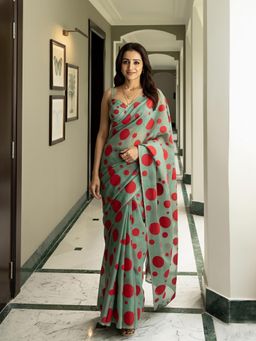 Anjaneya Sarees - Green Designer Linen Silk Printed With Unstitched Blouse