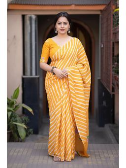 Anjaneya Sarees - Yellow Designer Linen Silk Printed With Unstitched Blouse