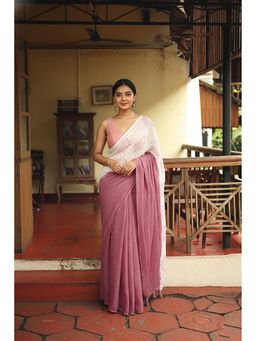 Anjaneya Sarees - Pink Designer Linen Silk Printed With Unstitched Blouse