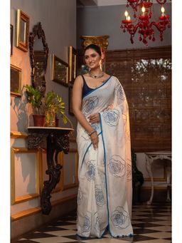 Anjaneya Sarees - Blue Designer Linen Silk With Unstitched Blouse