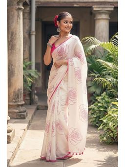 Anjaneya Sarees - Pink Designer Linen Silk With Unstitched Blouse
