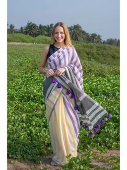 Anjaneya Sarees - Purple Designer Linen Silk Printed With Unstitched Blouse