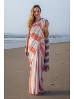 Anjaneya Sarees - Peach Designer Linen Silk With Unstitched Blouse