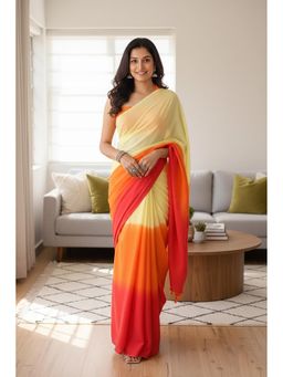 Anjaneya Sarees - Yellow Designer Linen Silk With Unstitched Blouse