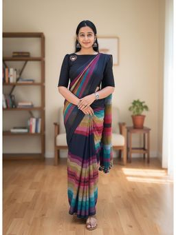 Anjaneya Sarees - Blue Designer Linen Silk With Unstitched Blouse