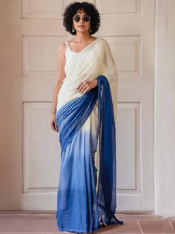 Anjaneya Sarees - White Designer Linen Silk With Unstitched Blouse