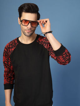 RIGO - Men Red Jacquard Colorblocked Sweatshirt