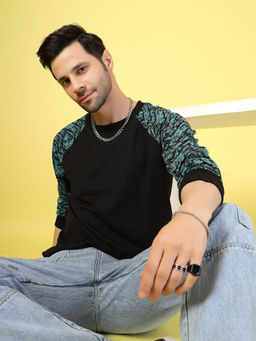 RIGO - Men Teal Jacquard Colorblocked Sweatshirt